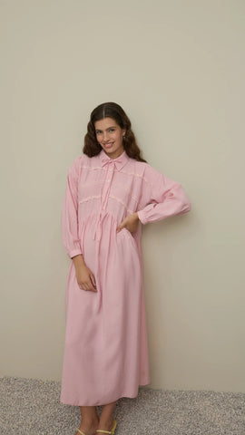 Şerit Detaylı Modal Elbise Pembe