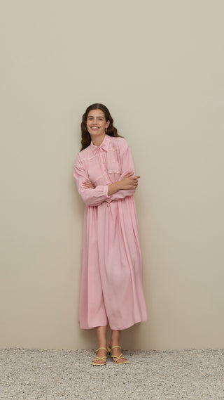 Şerit Detaylı Modal Elbise Pembe
