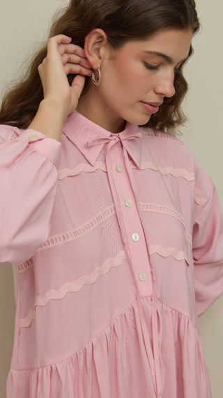 Şerit Detaylı Modal Elbise Pembe
