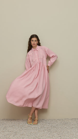 Şerit Detaylı Modal Elbise Pembe