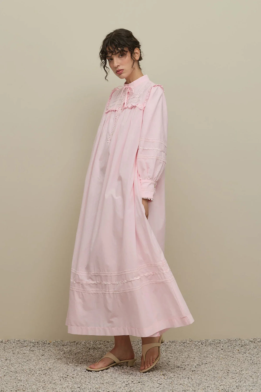 Stripe Detailed Voile Dress Pink