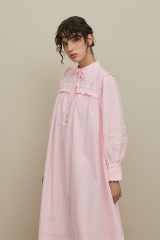 Şerit Detaylı Vual Elbise Pembe