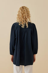 Striped Linen Shirt Navy Blue