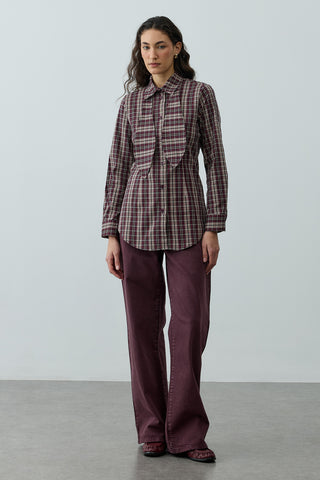 Seyyar Fularlı Ekose Gömlek Bordo