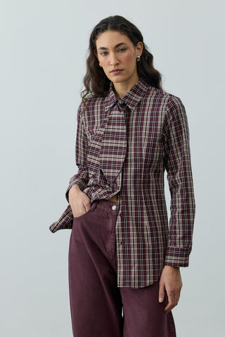 Seyyar Fularlı Ekose Gömlek Bordo