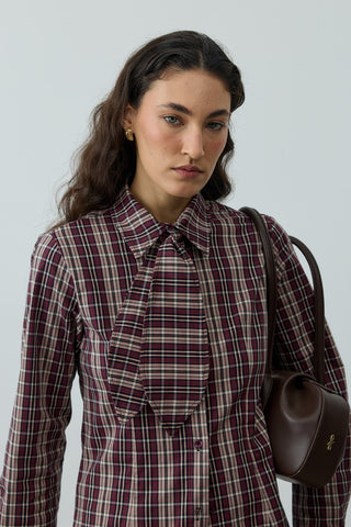 Seyyar Fularlı Ekose Gömlek Bordo