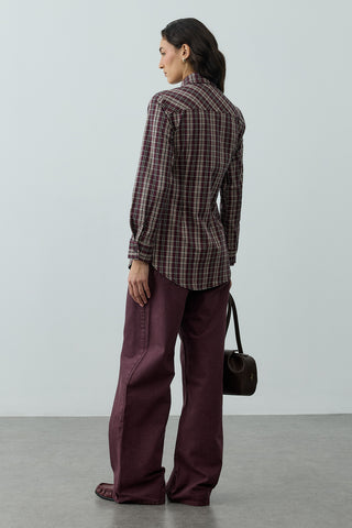 Seyyar Fularlı Ekose Gömlek Bordo