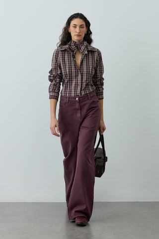 Seyyar Fularlı Ekose Gömlek Bordo