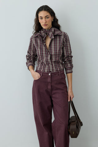 Seyyar Fularlı Ekose Gömlek Bordo