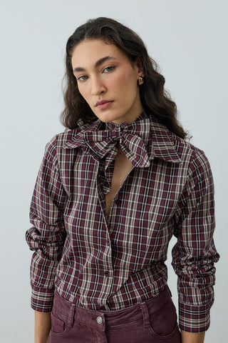 Seyyar Fularlı Ekose Gömlek Bordo