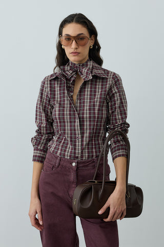 Seyyar Fularlı Ekose Gömlek Bordo