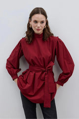Women's Removable Scarf Shirt Burgundy