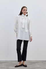 Women's Shirt with Removable Scarf, Ecru