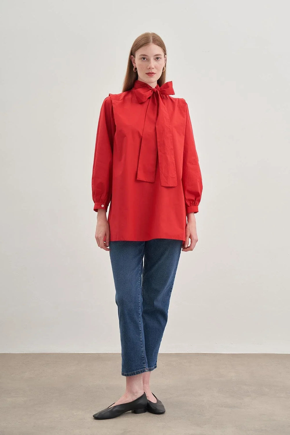 Removable Scarf Women's Shirt Red
