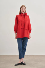 Seyyar Fularlı Kadın Gömlek Kırmızı