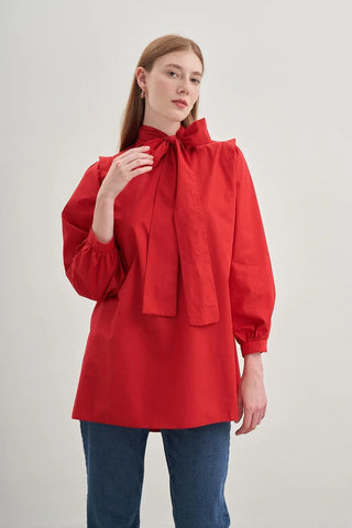 Seyyar Fularlı Kadın Gömlek Kırmızı - Fahhar Design