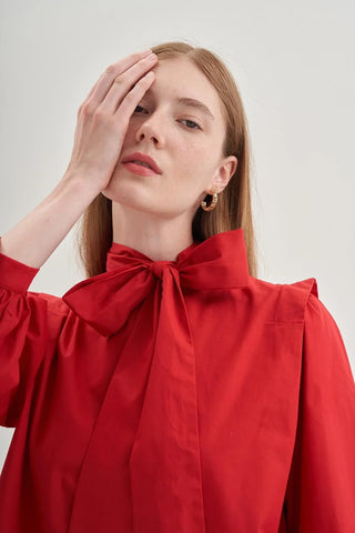 Seyyar Fularlı Kadın Gömlek Kırmızı - Fahhar Design