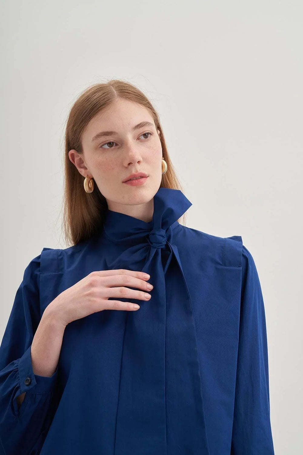 Women's Removable Scarf Shirt Navy Blue