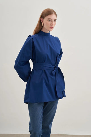 Seyyar Fularlı Kadın Gömlek Lacivert - Fahhar Design