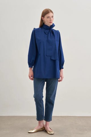 Seyyar Fularlı Kadın Gömlek Lacivert - Fahhar Design