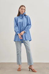 Removable Scarf Women's Shirt Blue