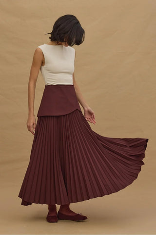 Seyyar Parçalı Plise Etek Bordo - Fahhar Design