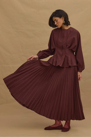 Seyyar Parçalı Plise Etek Bordo - Fahhar Design