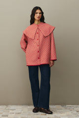 Seyyar Yakalı Desenli Kapitone Ceket Kırmızı