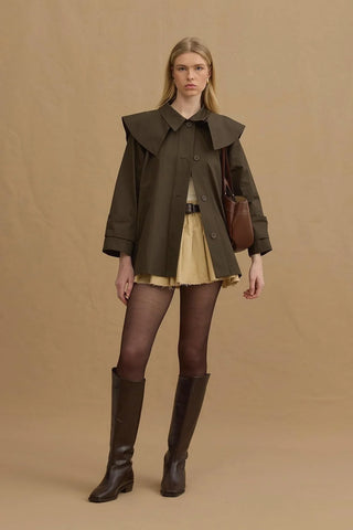Removable Collar Trench Coat Khaki