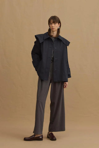 Removable Collar Trench Coat Navy Blue