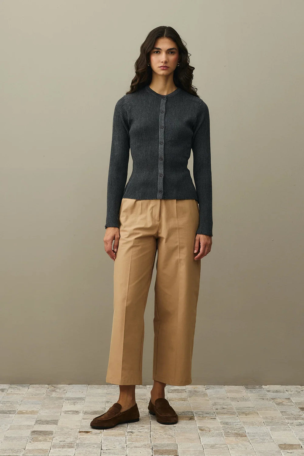 Glittery Ribbed Cardigan Anthracite