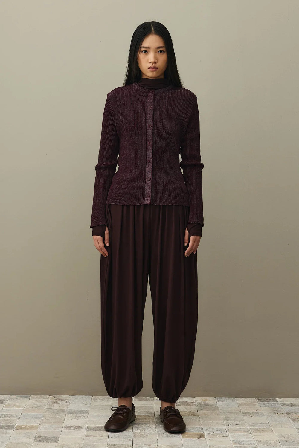 Glittery Ribbed Cardigan Burgundy