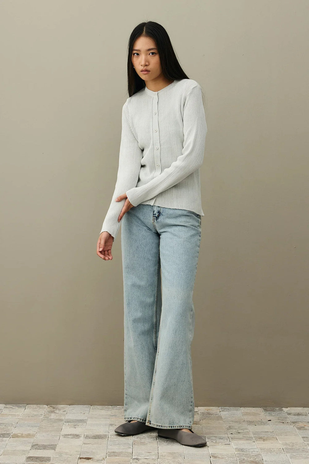 Glittery Ribbed Cardigan Ecru
