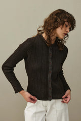 Simli Fitilli Hırka Kahverengi