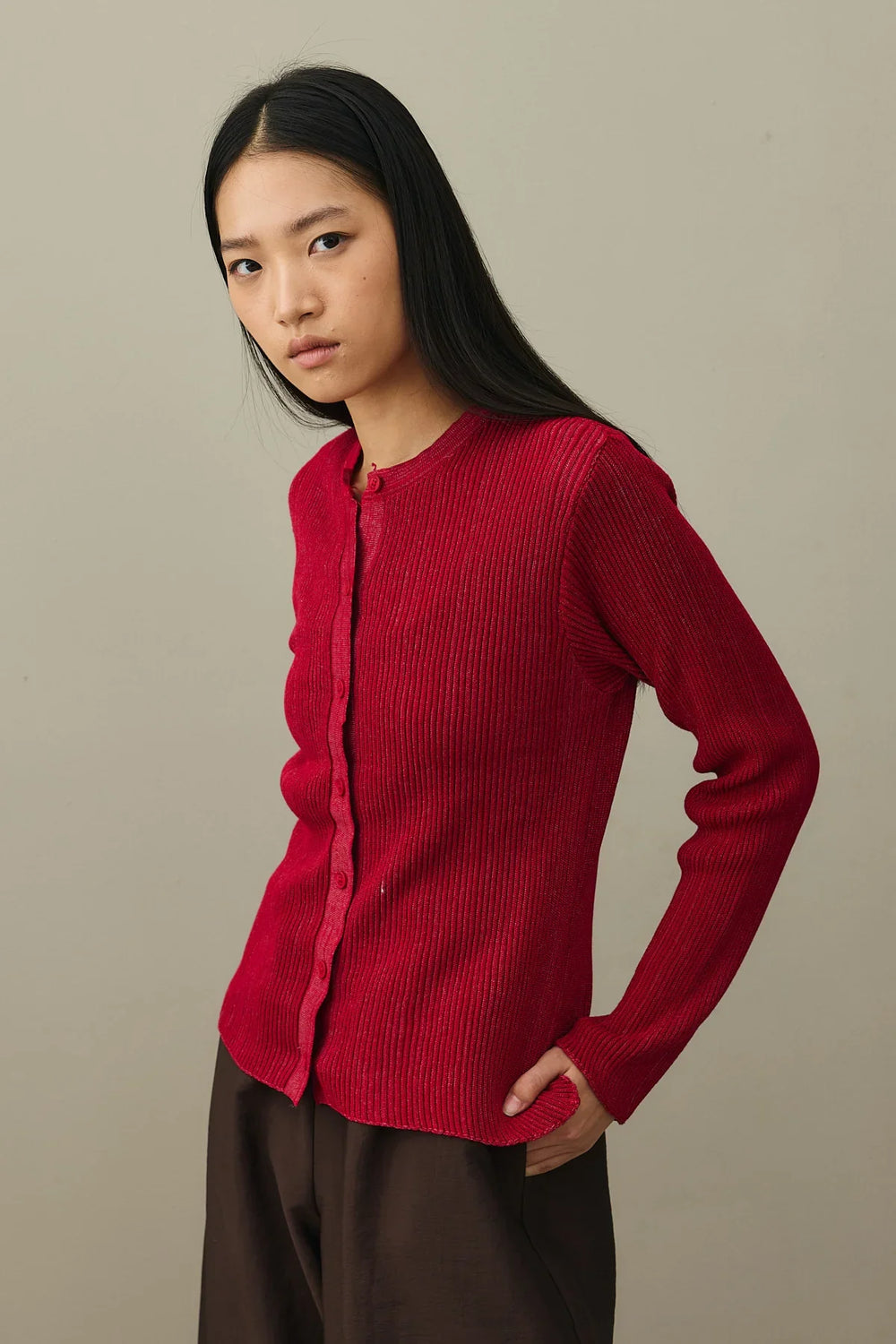 Glittery Ribbed Cardigan Red