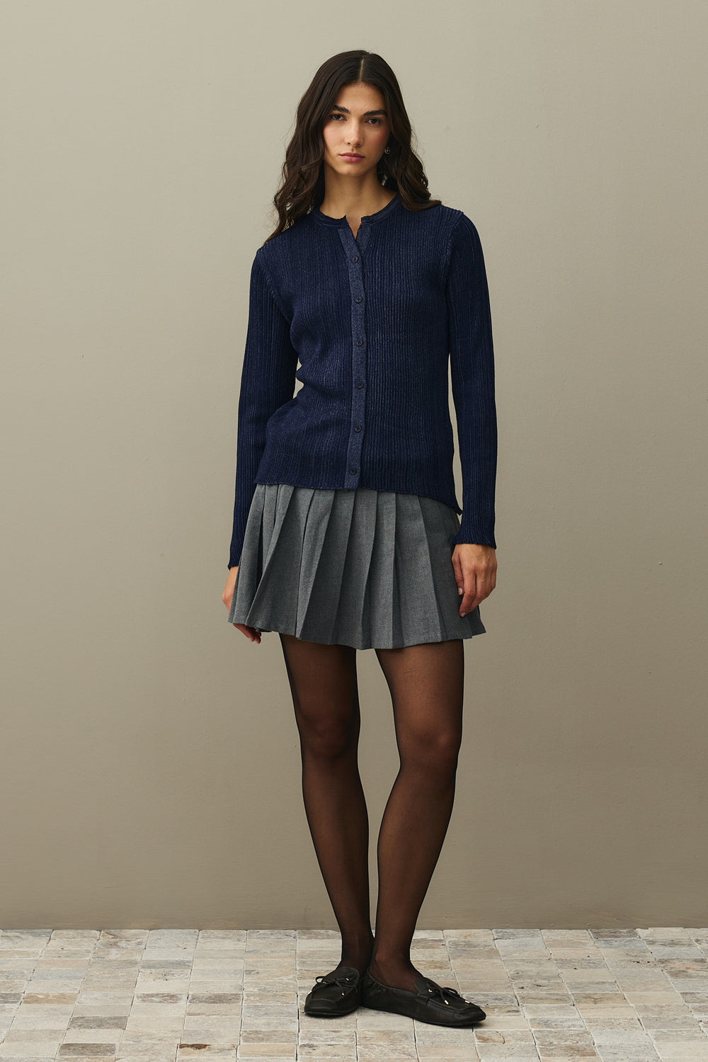 Glittery Ribbed Cardigan Navy Blue