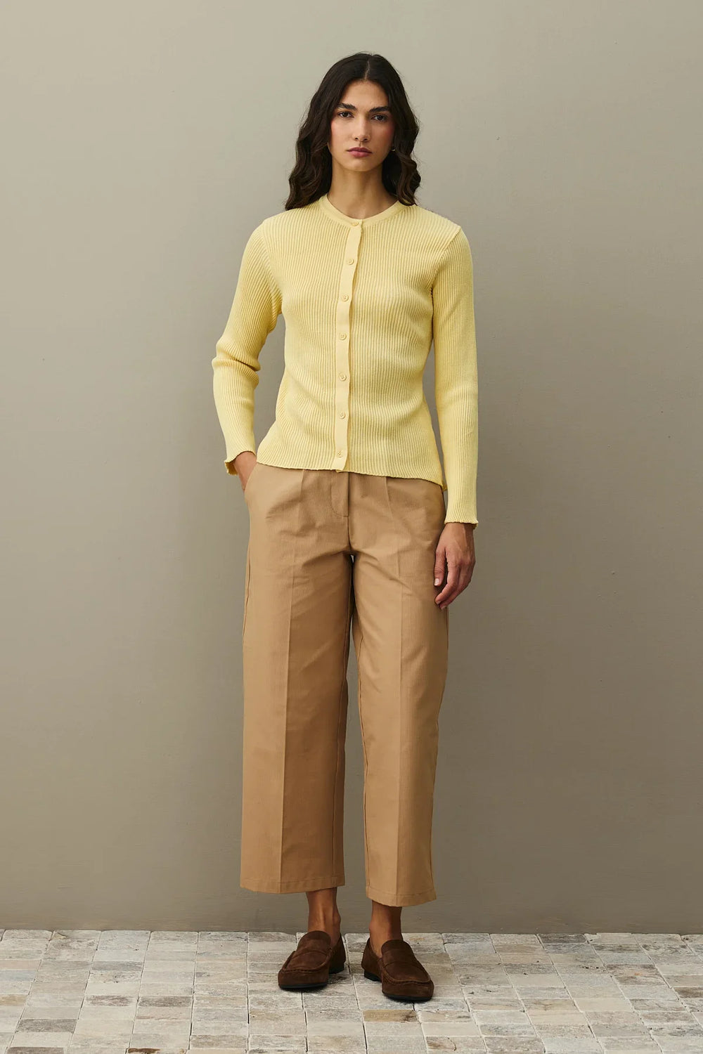 Glittery Ribbed Cardigan Yellow