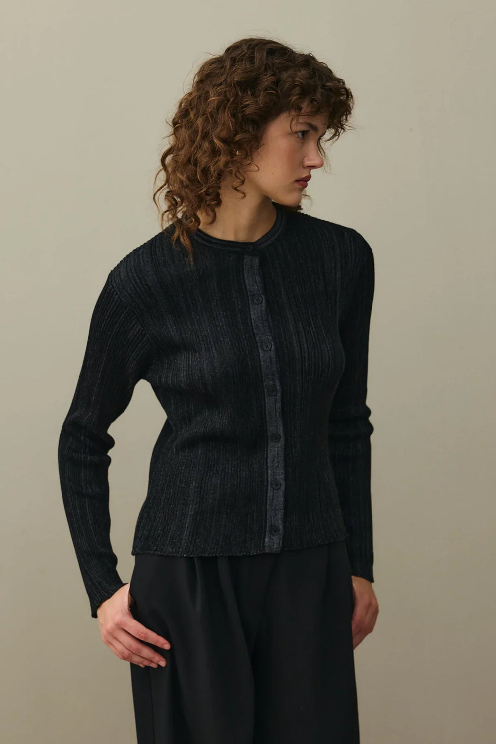 Glittery Ribbed Cardigan Black