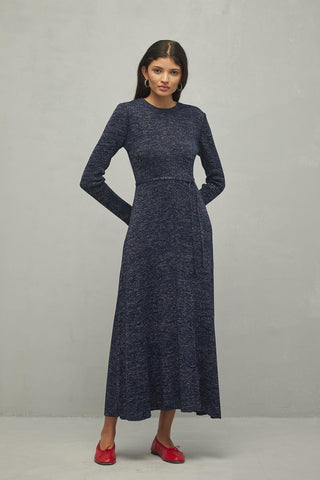 Simli Triko Elbise Lacivert - Fahhar Design