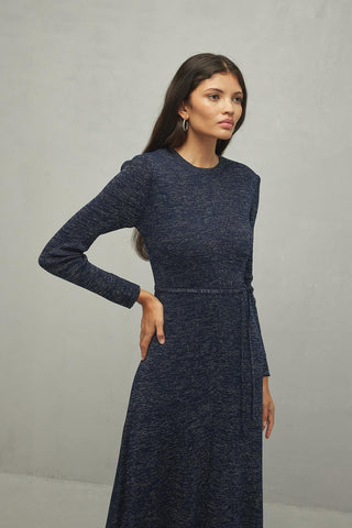 Simli Triko Elbise Lacivert - Fahhar Design