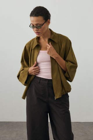 Soft Bomber Ceket Yağ Yeşili