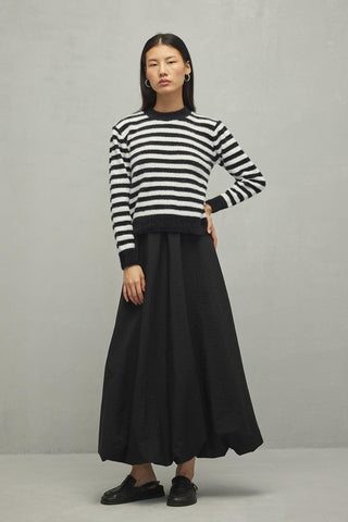 Soft Çizgili Crop Kazak Siyah - Fahhar Design