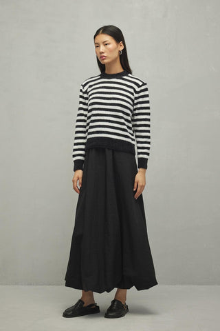 Soft Çizgili Crop Kazak Siyah - Fahhar Design