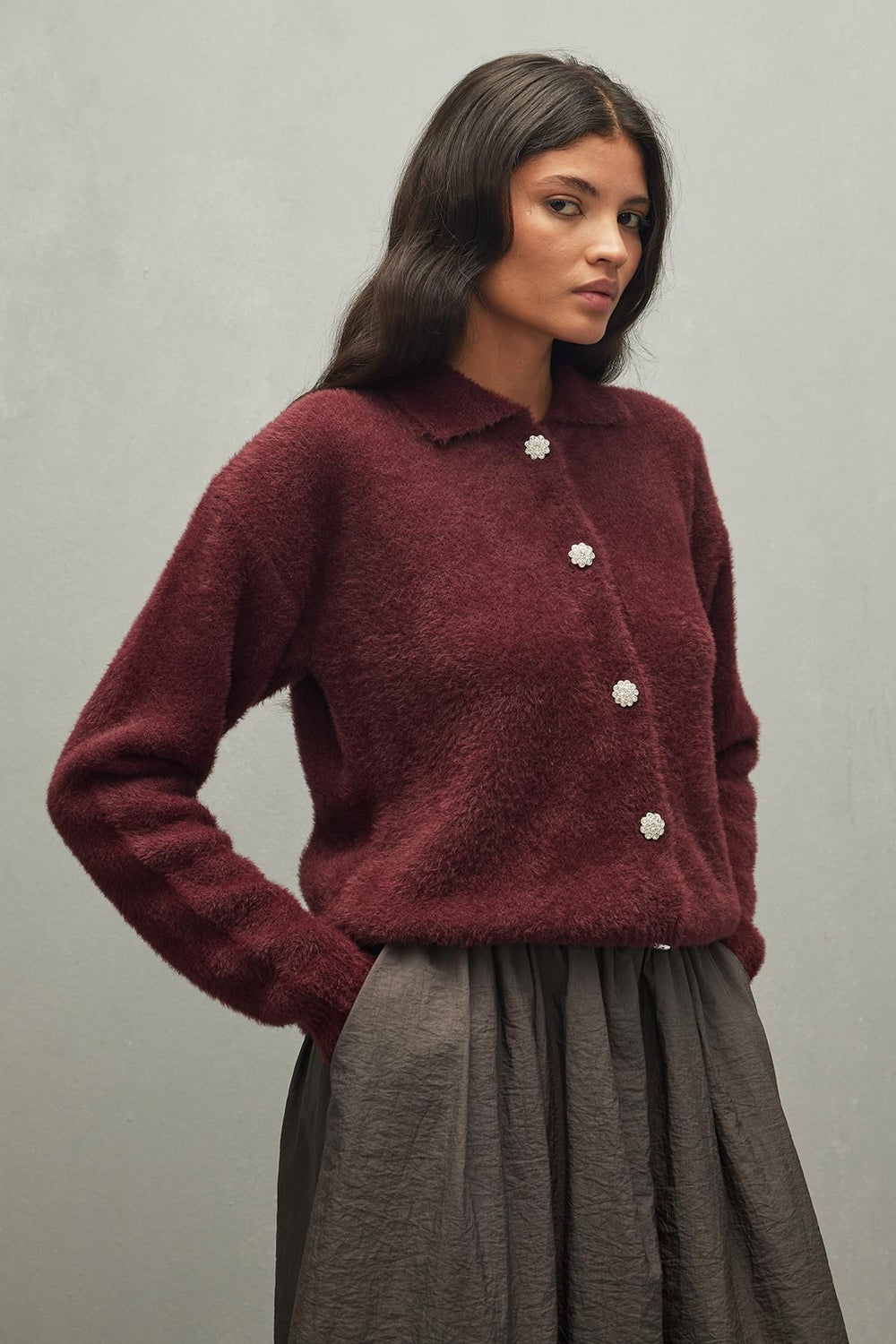 Soft Crop Hırka Bordo