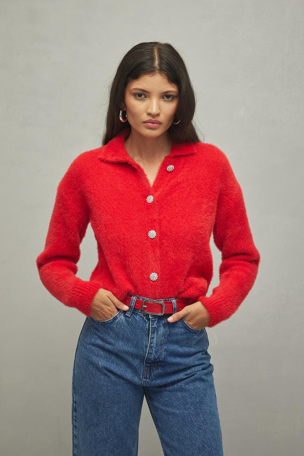 Soft Crop Cardigan Red
