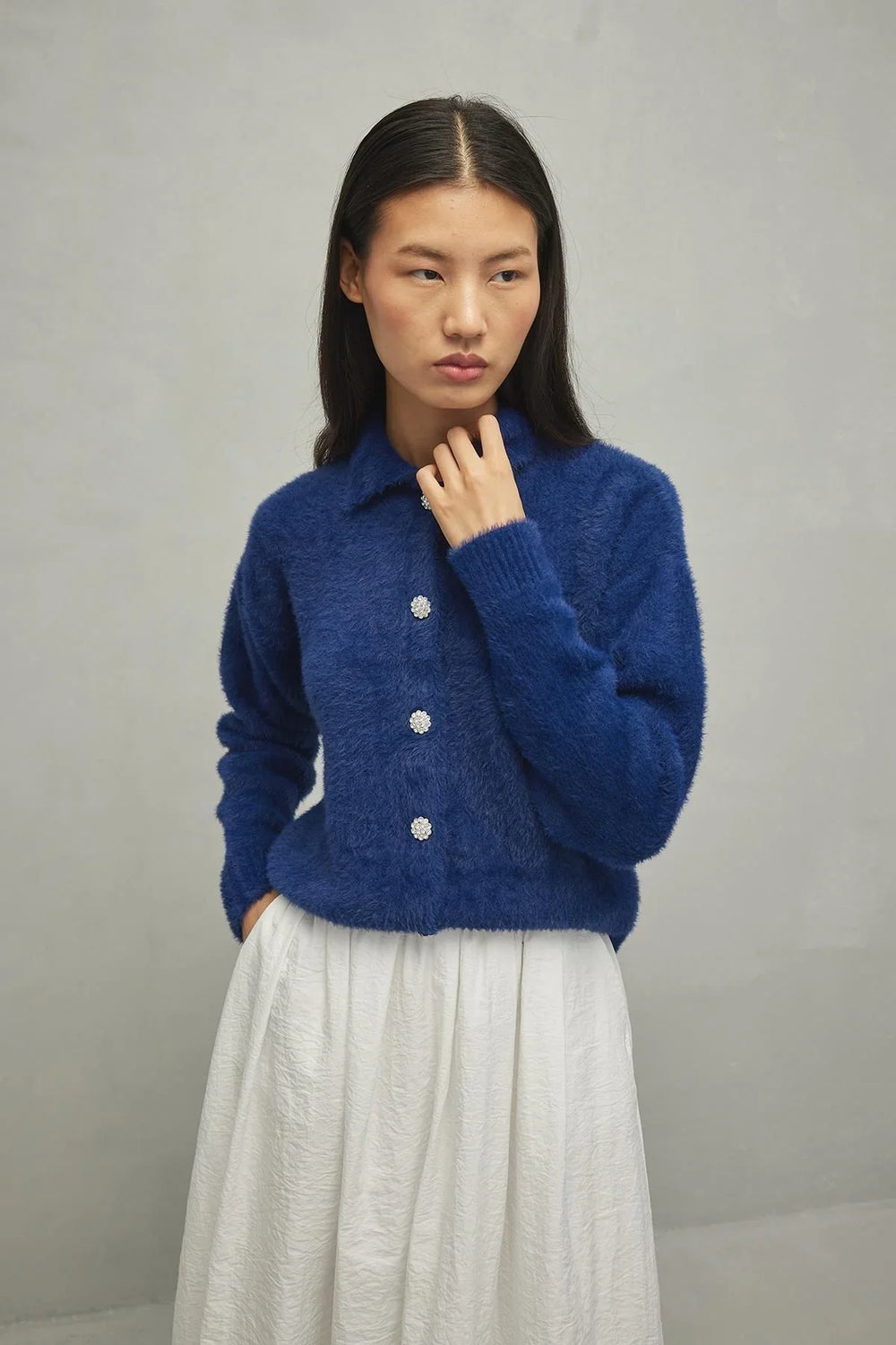 Soft Crop Cardigan Blue