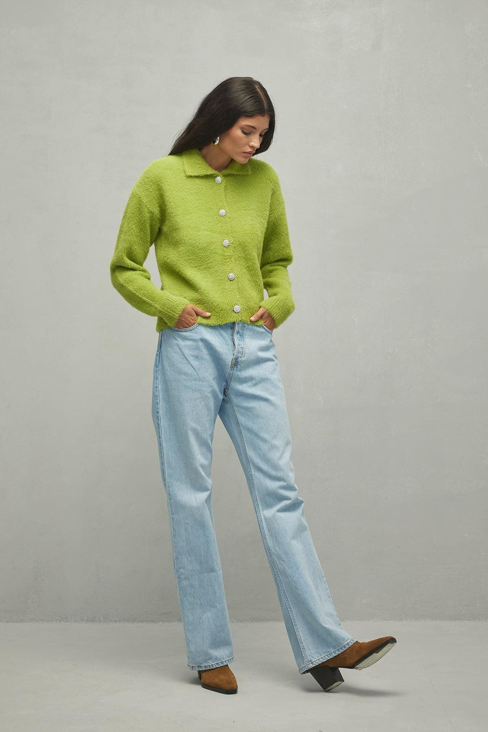 Soft Crop Cardigan Green