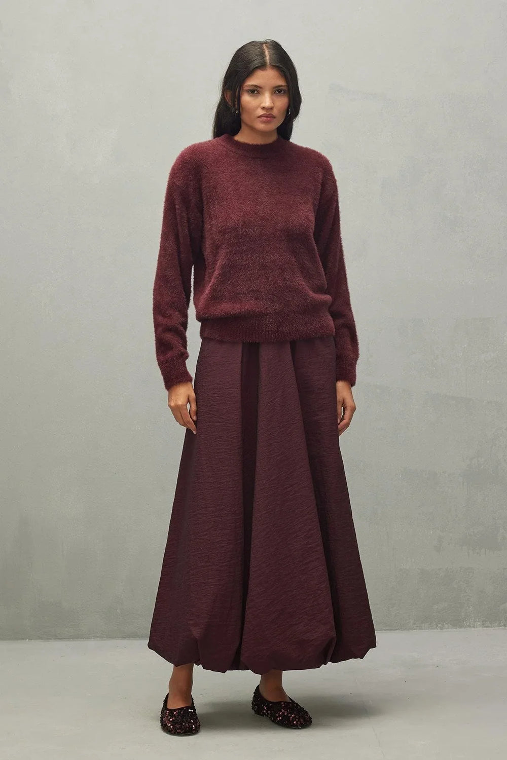 Soft Crop Sweater Claret Red