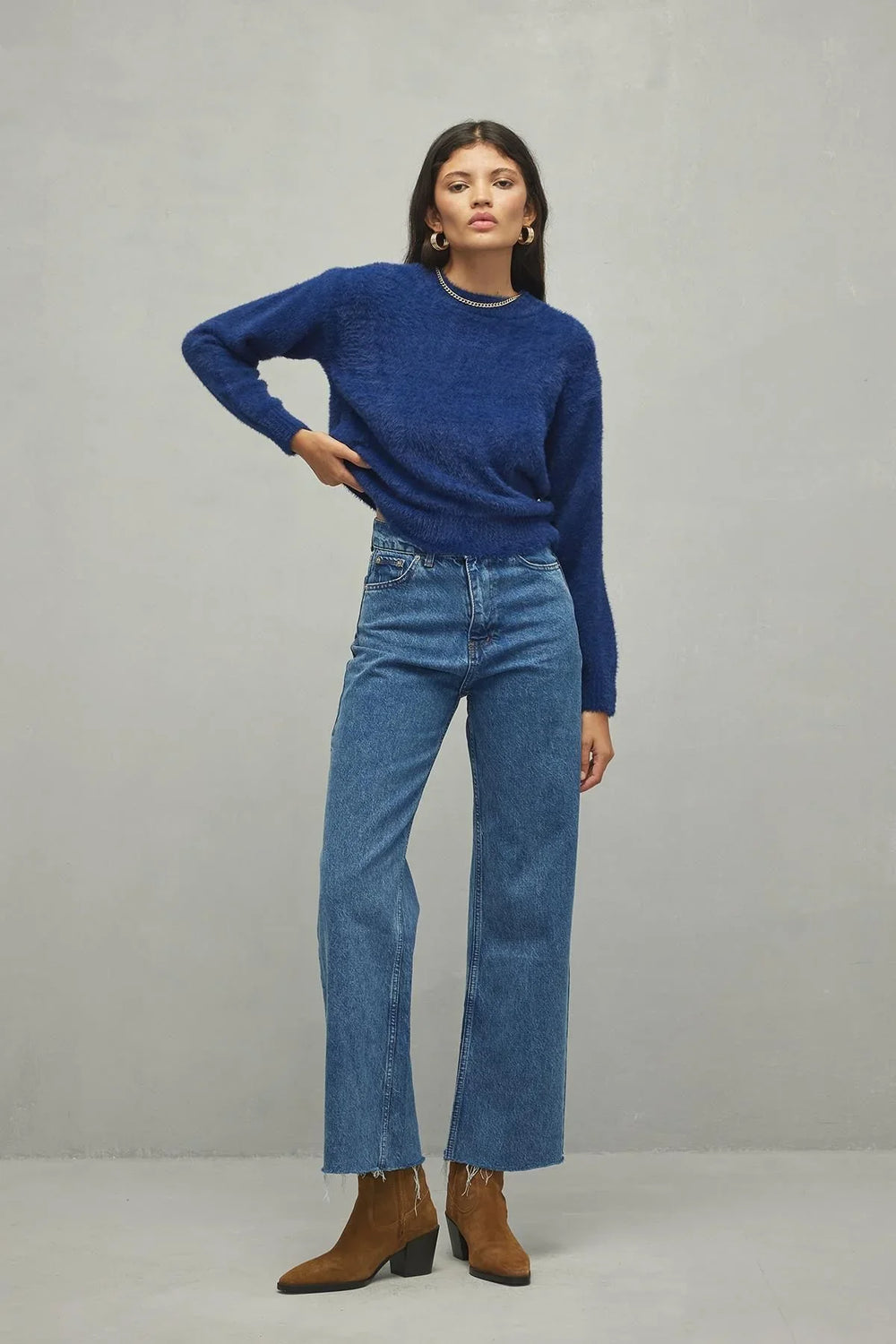 Soft Crop Sweater Blue