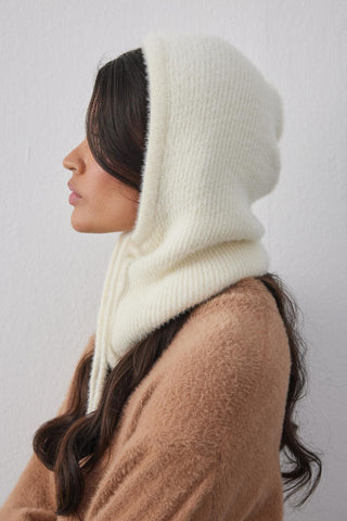 Soft İnce Örgü Balaclava Bere Ekru - Fahhar Design